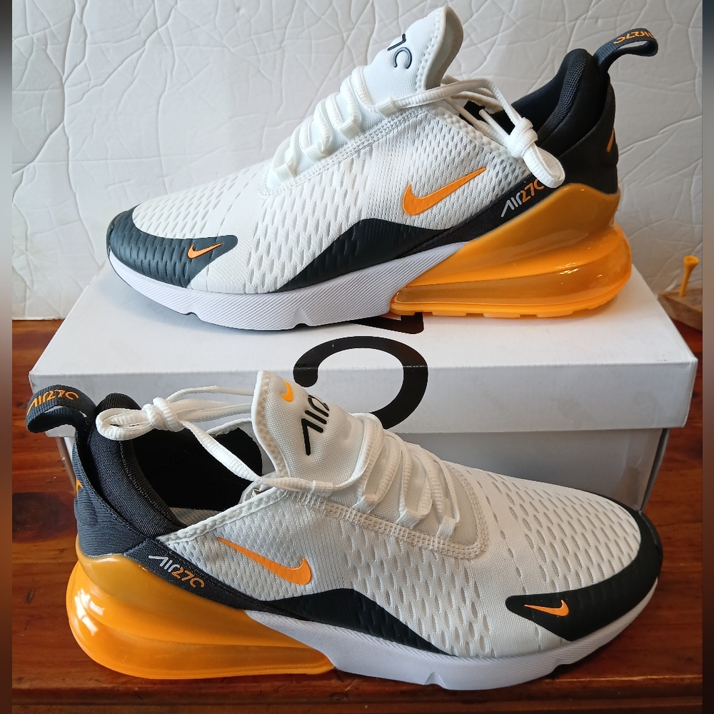 Nike Air Max 270 White and Orange Sneakers